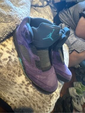 Jordan Purple and Teal Suede High-Top Sneakers